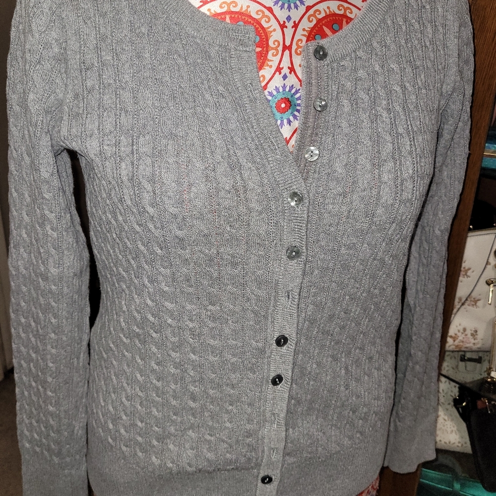 Eddie Bauer cable knit cardigan.